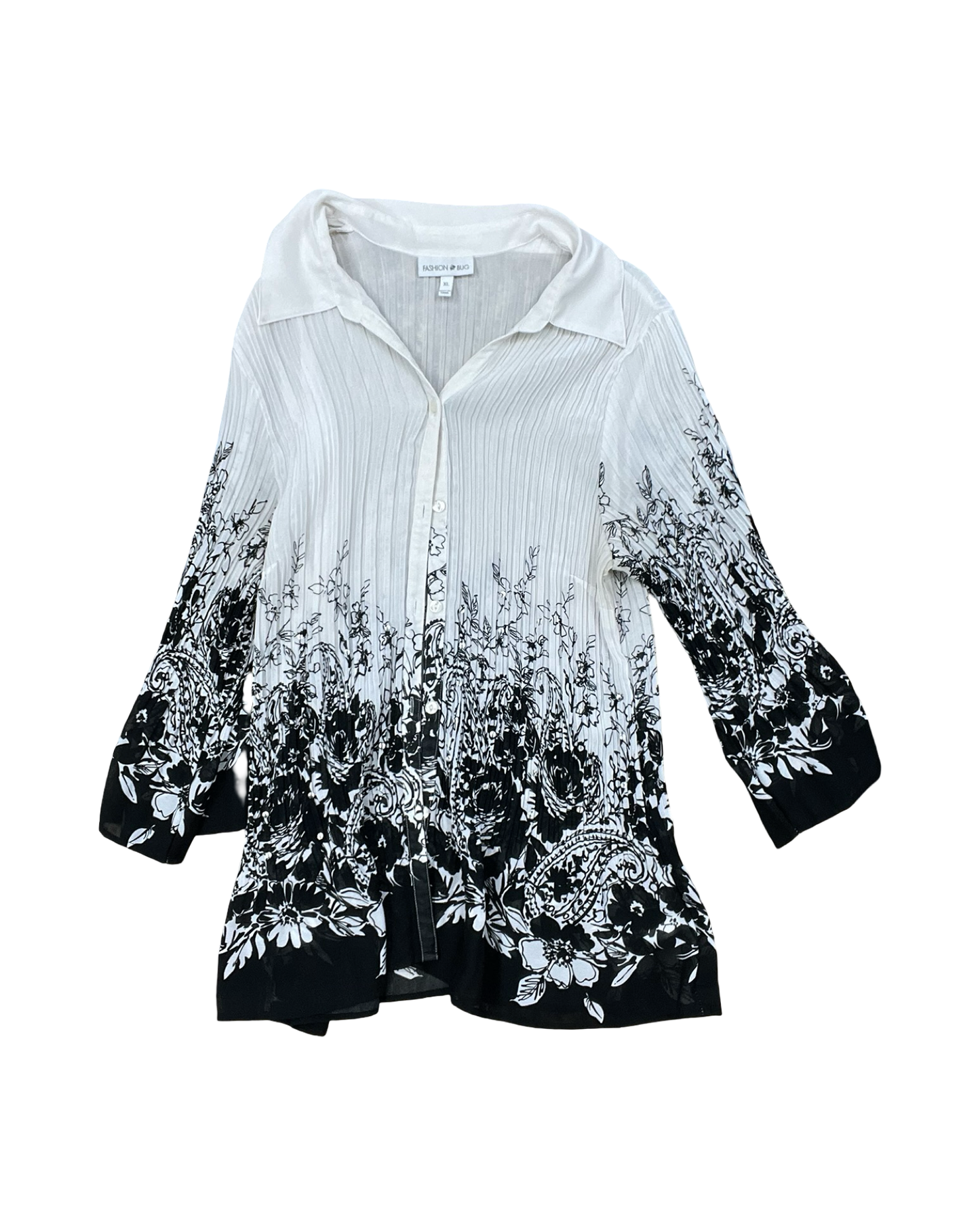 Blouse Ls By Fashion Bug In Black & White, Size:Xl