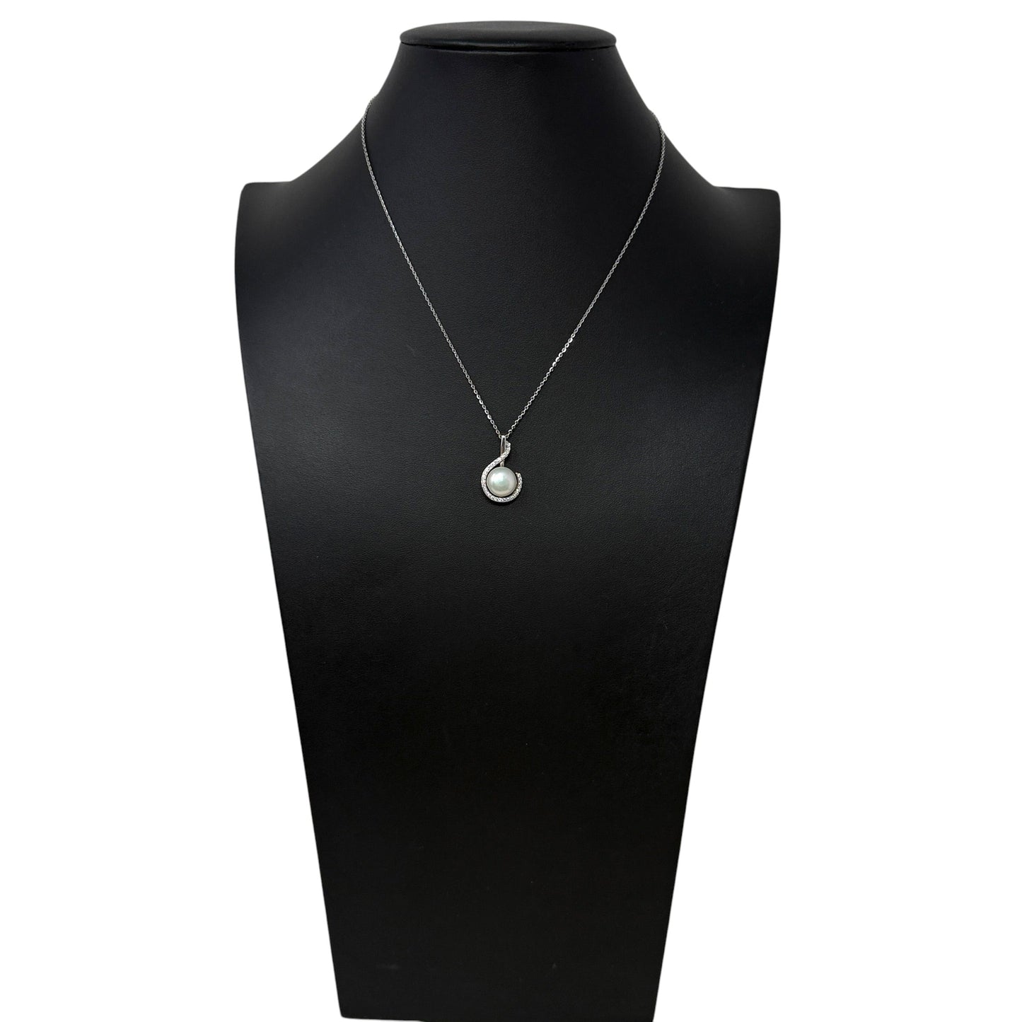 Sterling Silver, Pearl & Pave CZ Earrings & Necklace Set