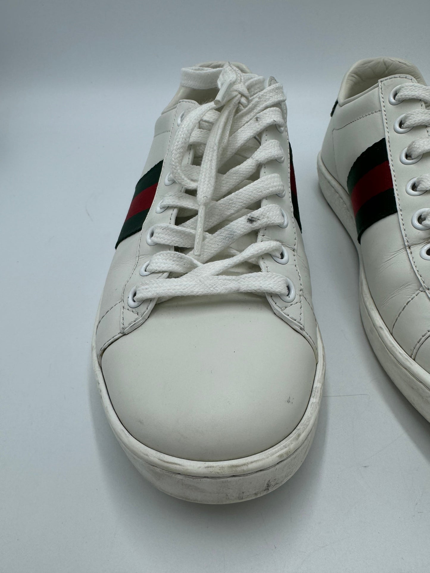 Gucci Aces Web Striped Sneakers In White, Size: 7