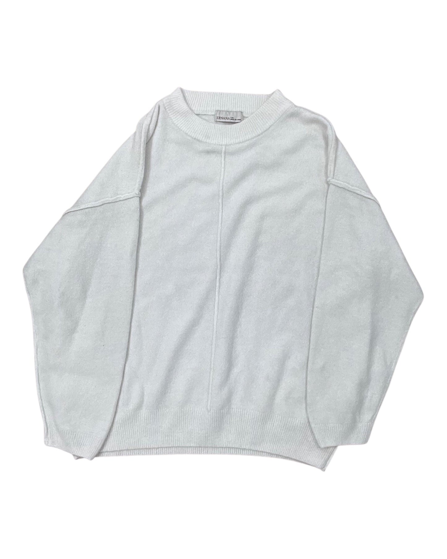 Sweater By Zenana In White, Size:M