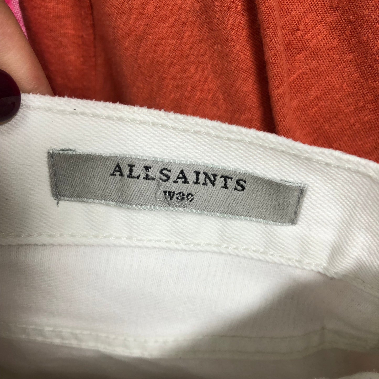 Jeans Designer By All Saints In White Denim, Size:10