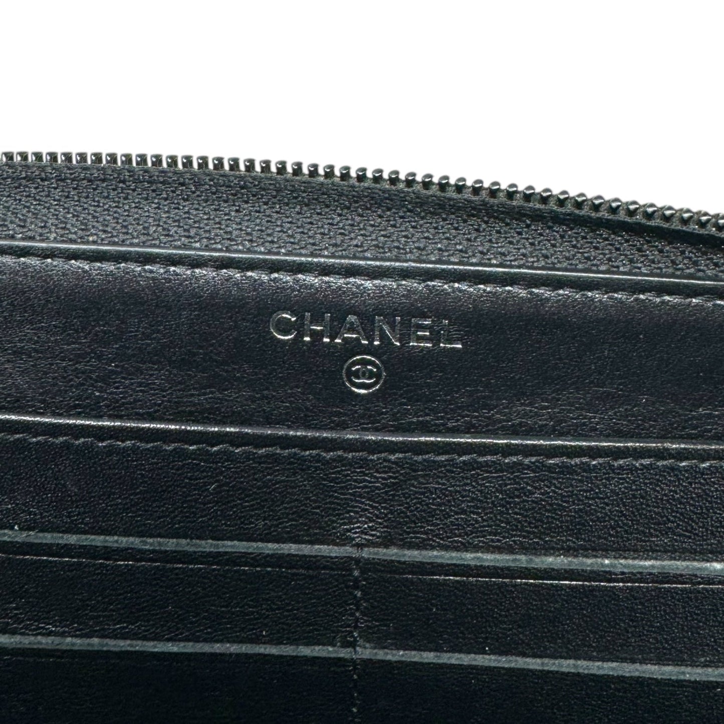 Boy Zippy Black Patent Long Wallet Luxury Designer By Chanel, Size: Large