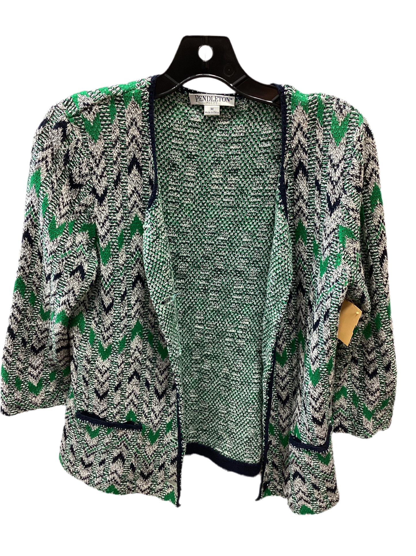 Sweater Cardigan By Pendleton In Blue & Green, Size:M