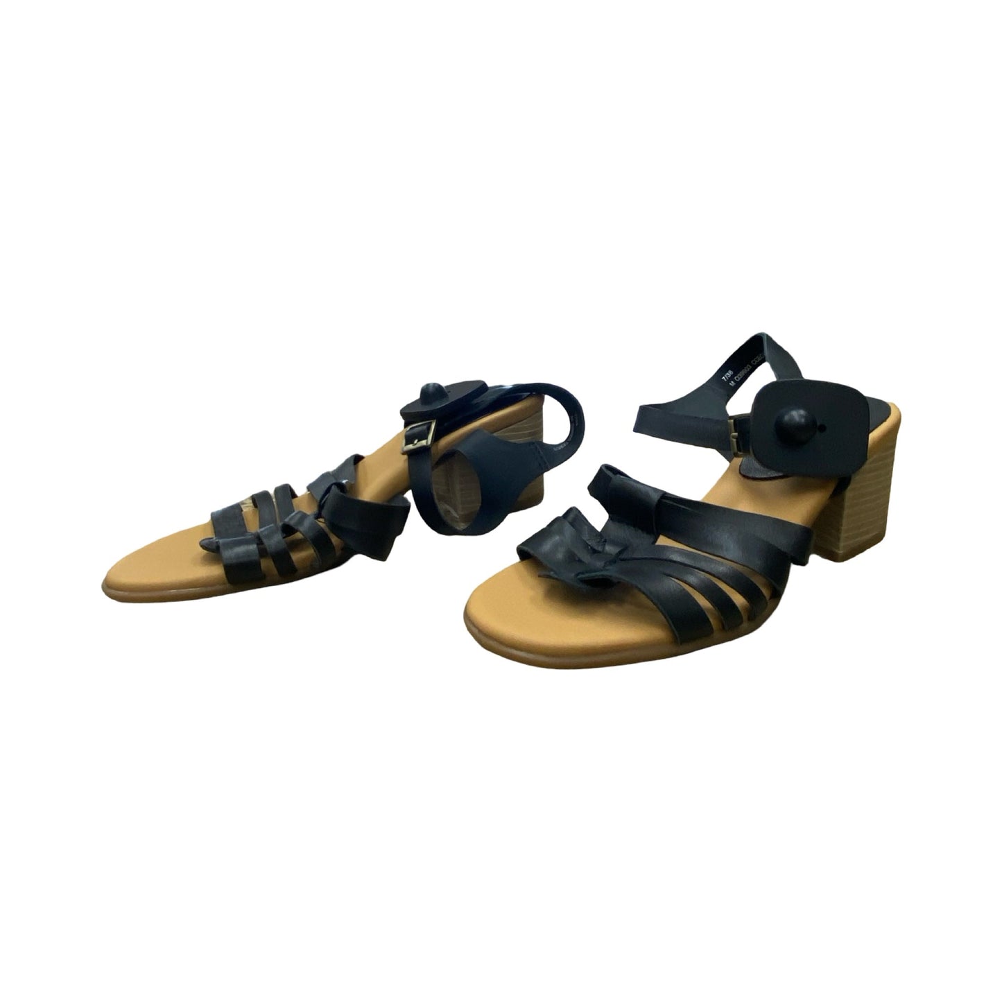 Sandals Heels Block By Korks In Black & Brown, Size:7