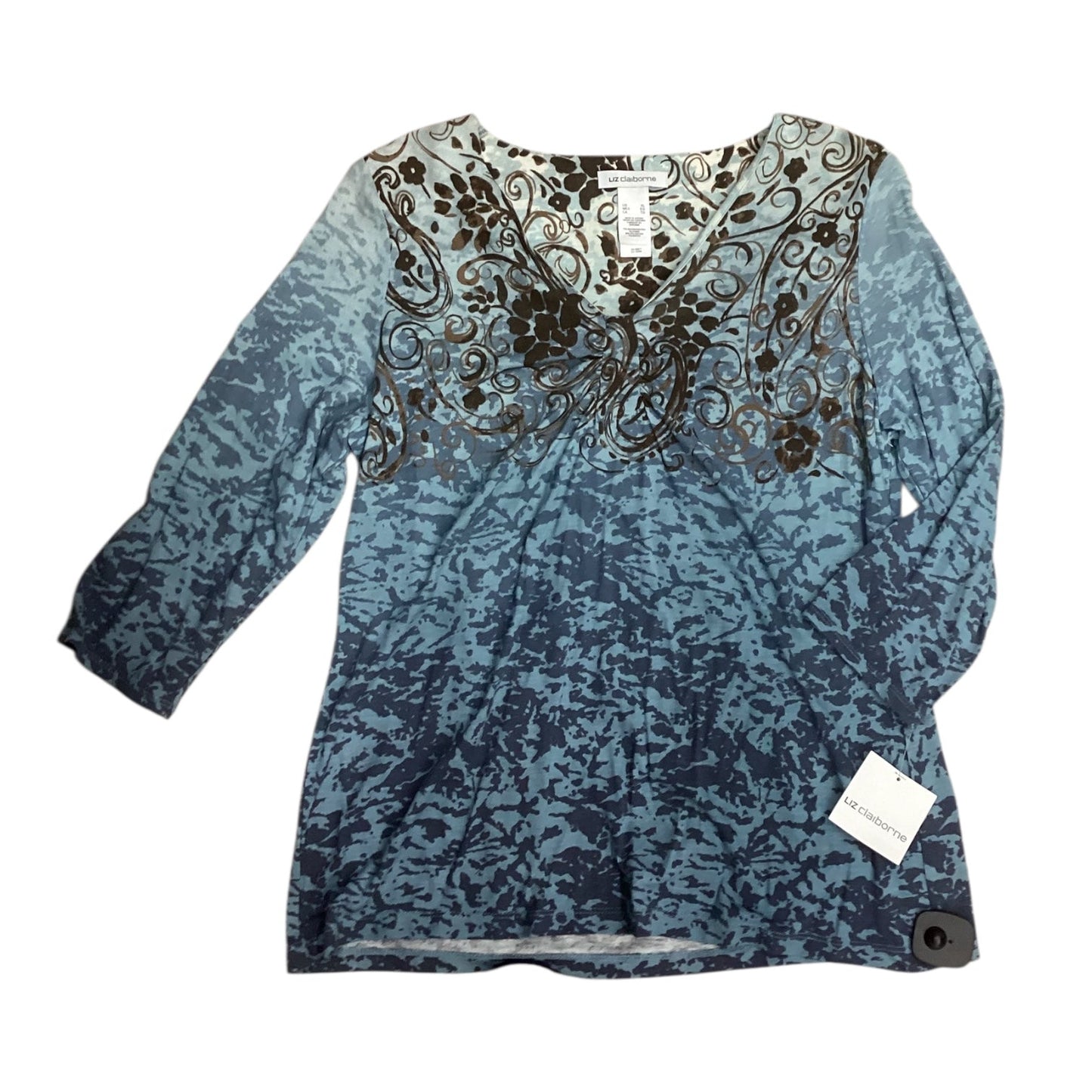 Top 3/4 Sleeve By Liz Claiborne In Blue & Brown, Size:Xl