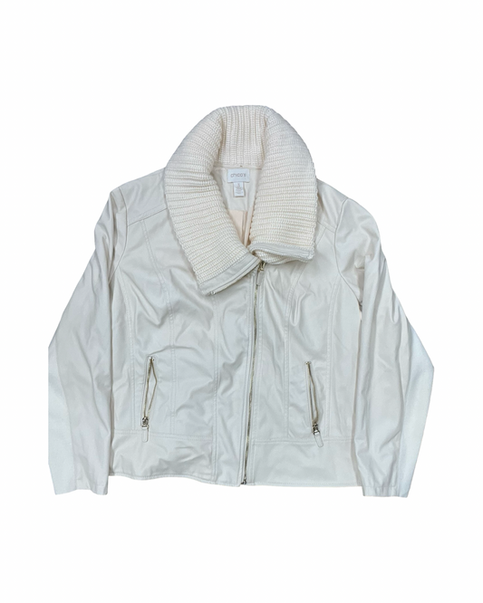 Jacket Moto By Chicos In Cream, Size:Xl