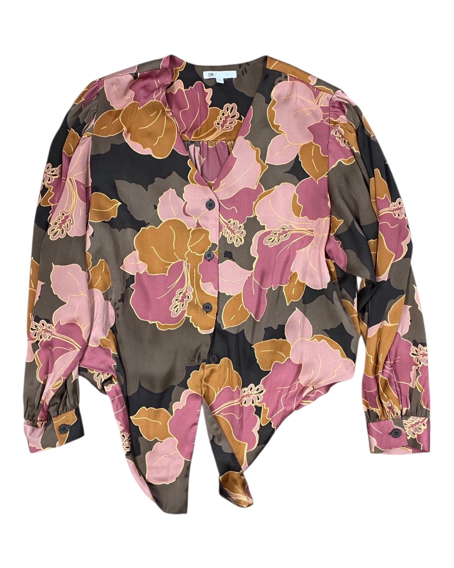 Blouse Ls By Dr2 In Pink & Tan, Size:L