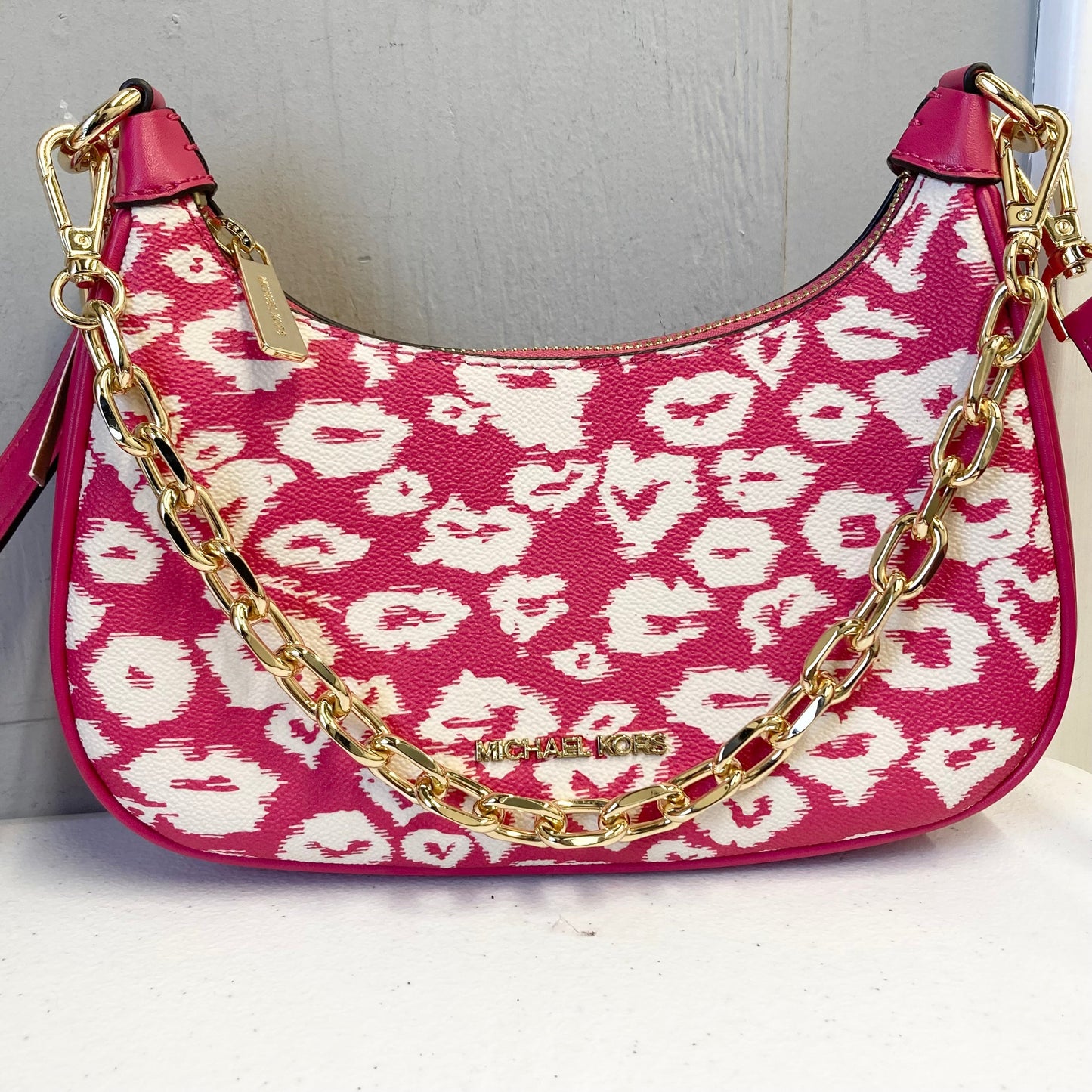 Crossbody Designer By Michael Kors In Pink & White, Size:Small