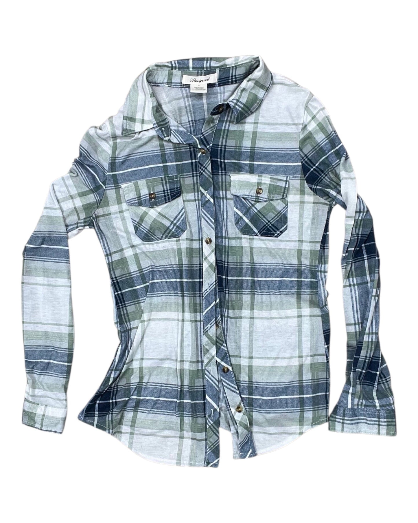 Blouse Ls By Passport In Blue & Green, Size:M