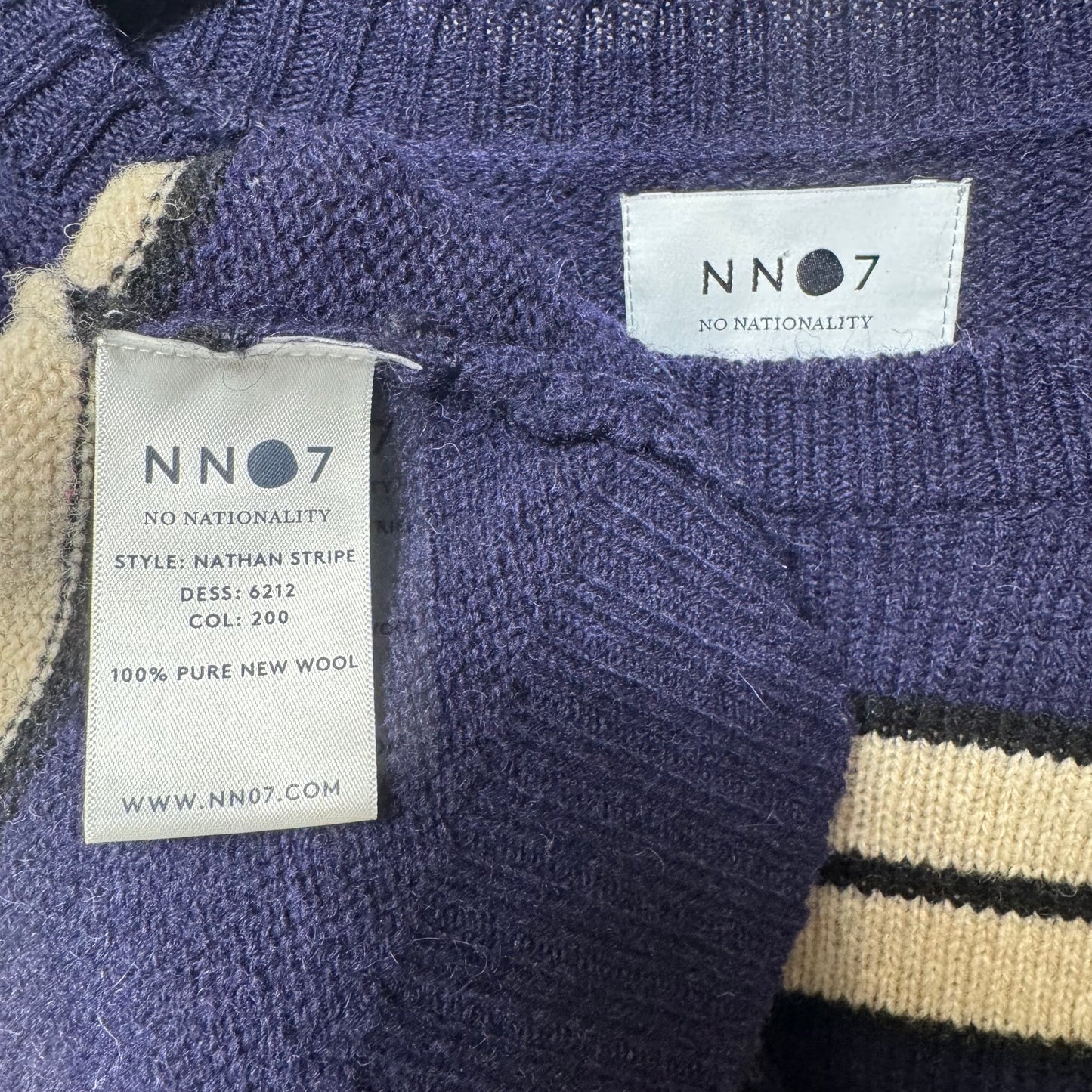 100% Wool Sweater By No Nationality In Striped Pattern, Size: L