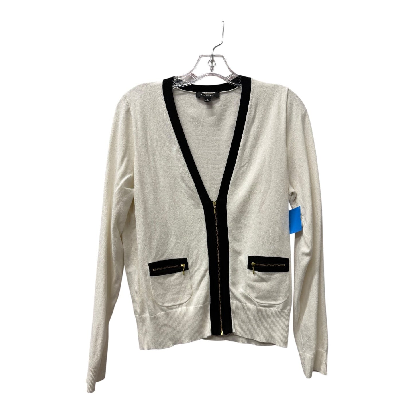 Sweater Cardigan By Ann Taylor In Black & White, Size:L