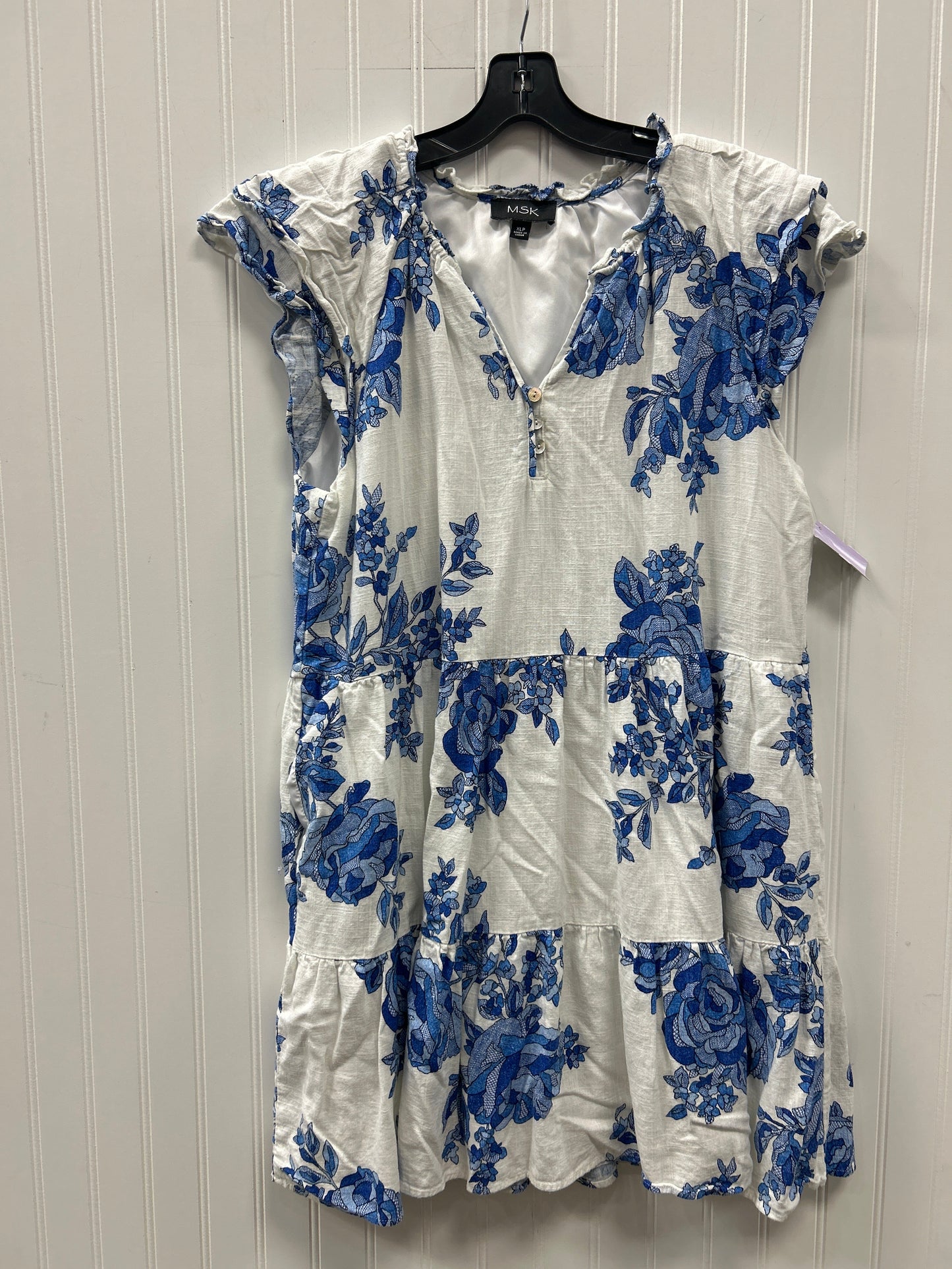 Dress Casual Midi By Msk In Blue & White, Size:Xl