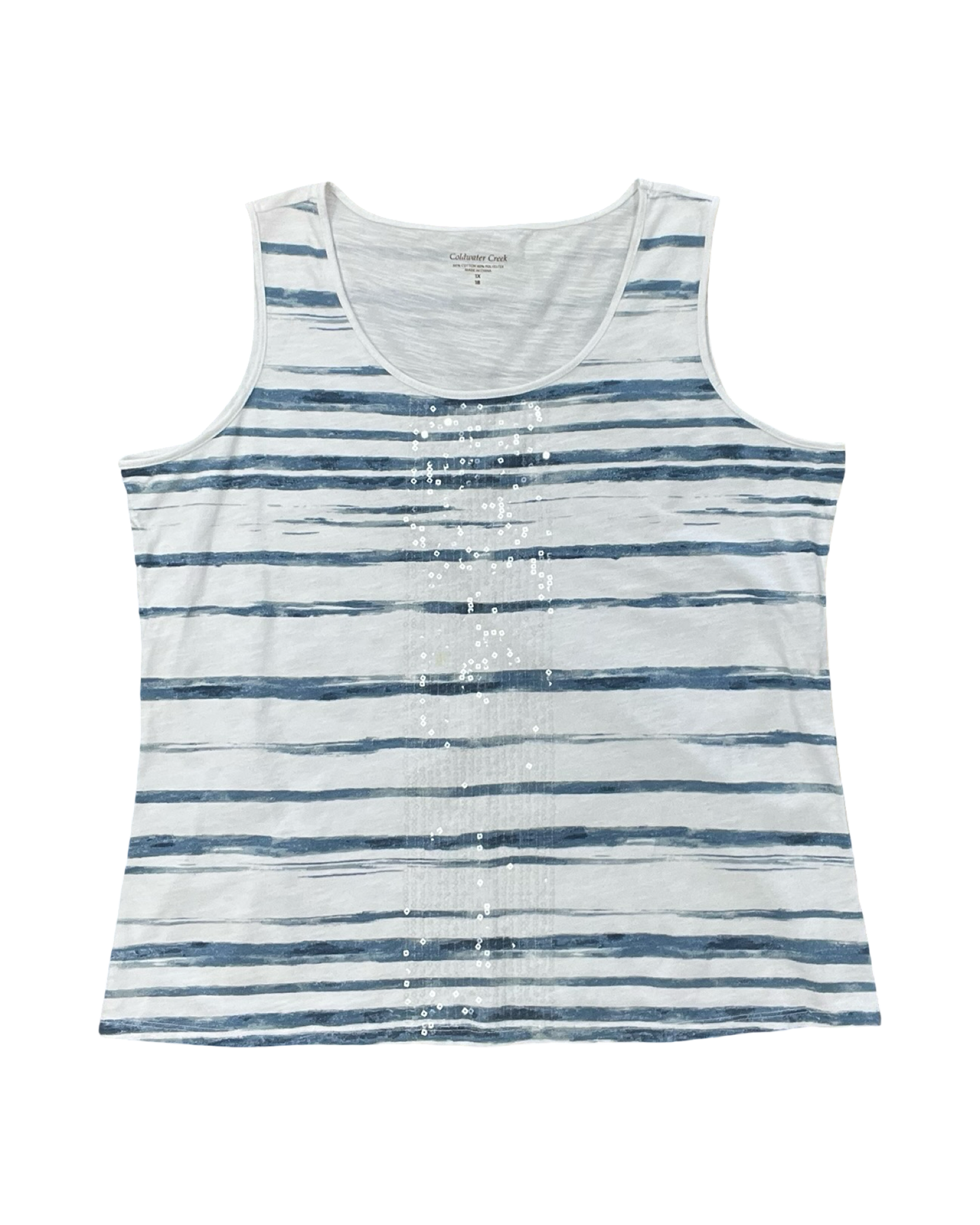 Top Sleeveless By Coldwater Creek In Blue & White, Size:1X