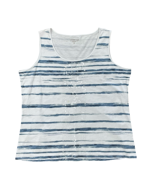 Top Sleeveless By Coldwater Creek In Blue & White, Size:1X