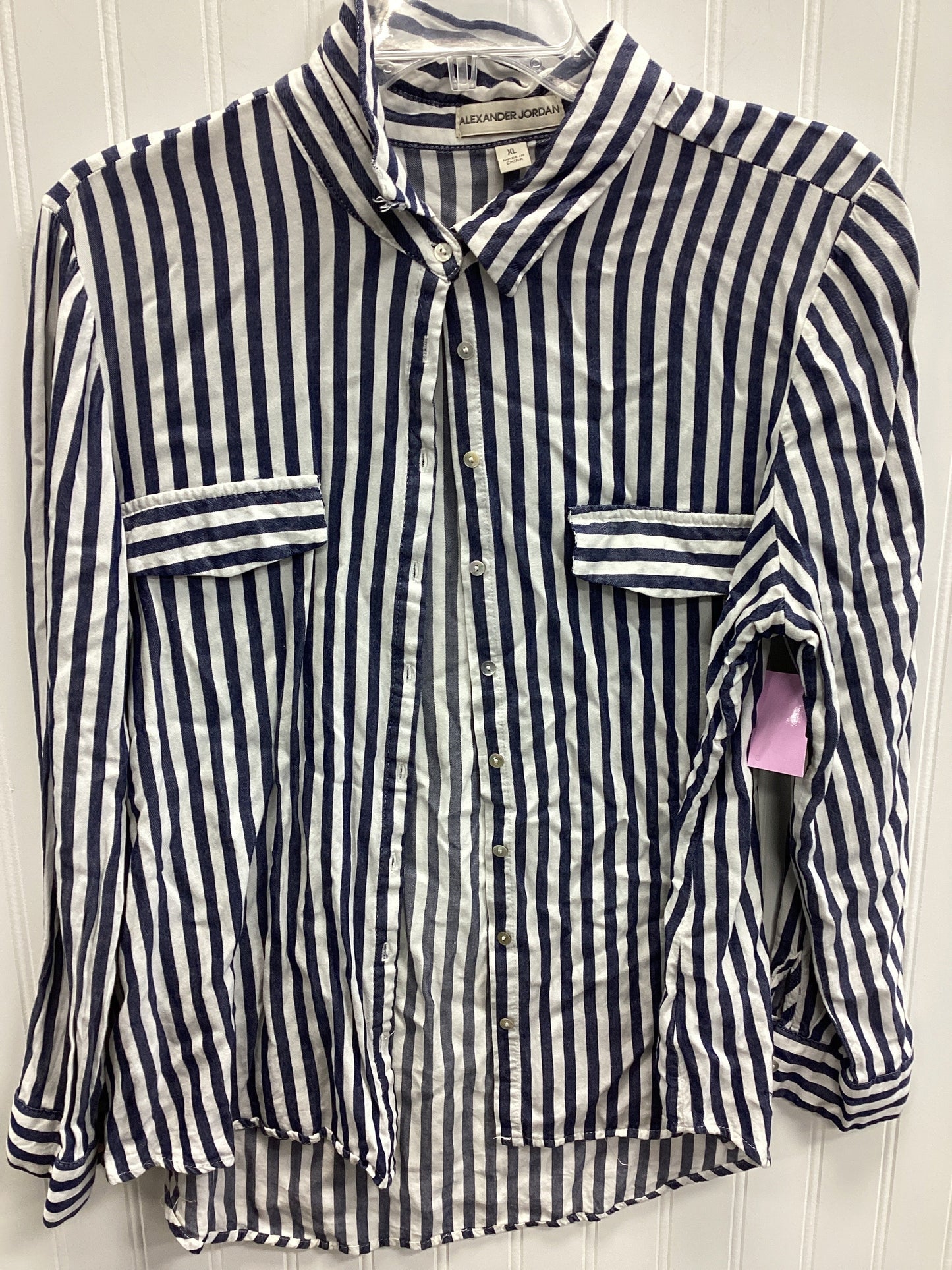 Blouse Ls By Alexander Jordan In Blue & White, Size:Xl