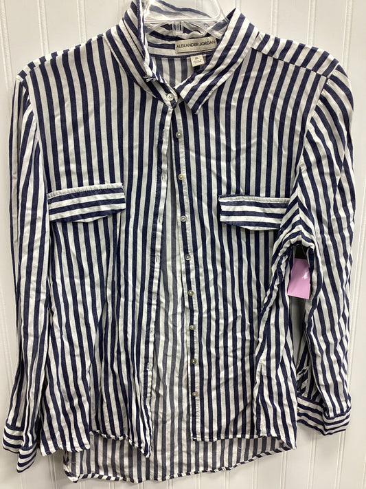 Blouse Ls By Alexander Jordan In Blue & White, Size:Xl