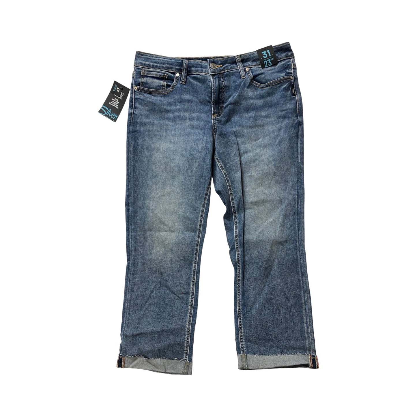 Jeans Cropped By Silver In Blue Denim, Size:12