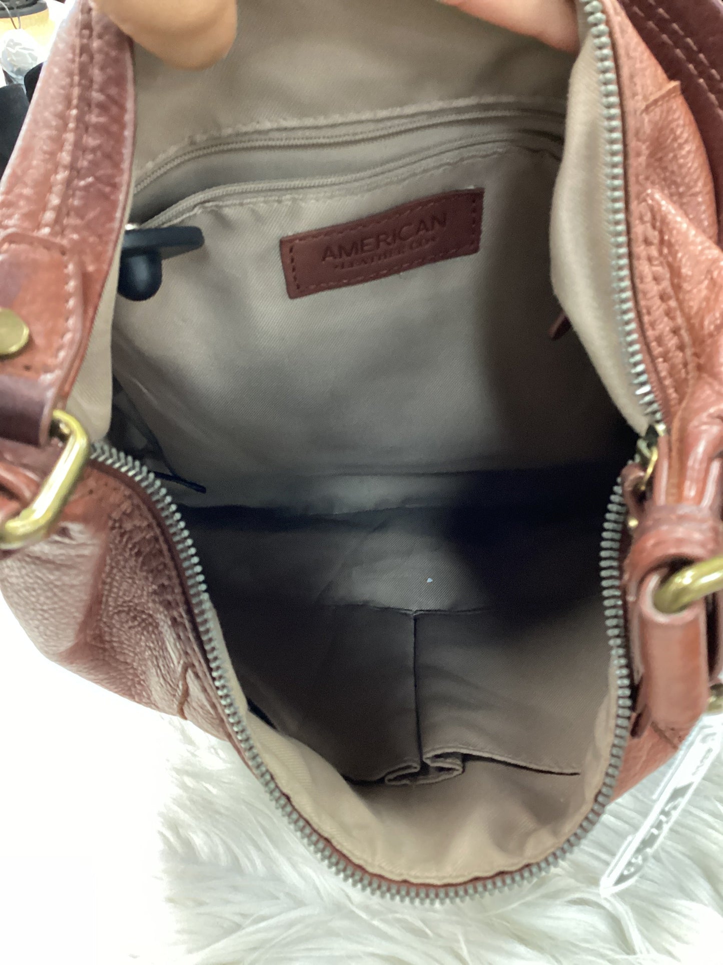 Handbag Leather By American In Brown, Size:Medium