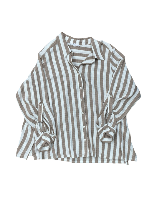 Top 3/4 Sleeve By Jane And Delancey In Brown & White, Size:1X
