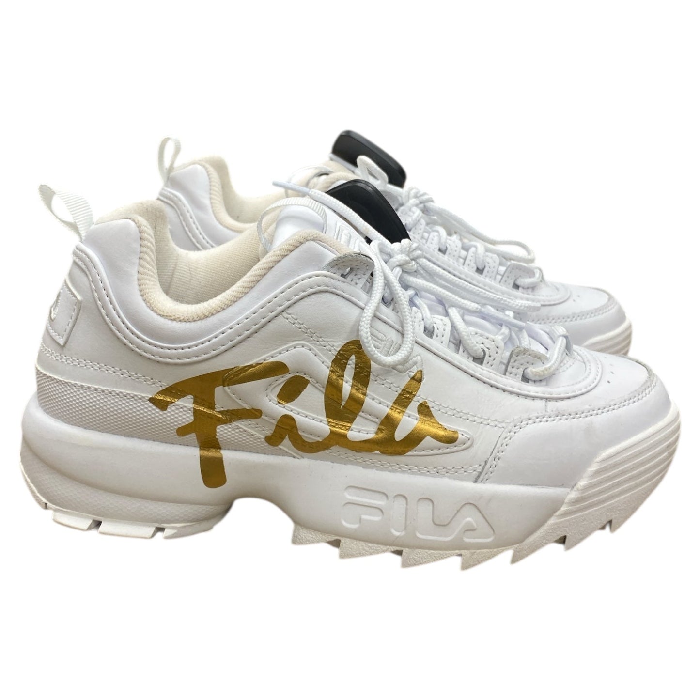 Shoes Sneakers By Fila In Gold & White, Size:9