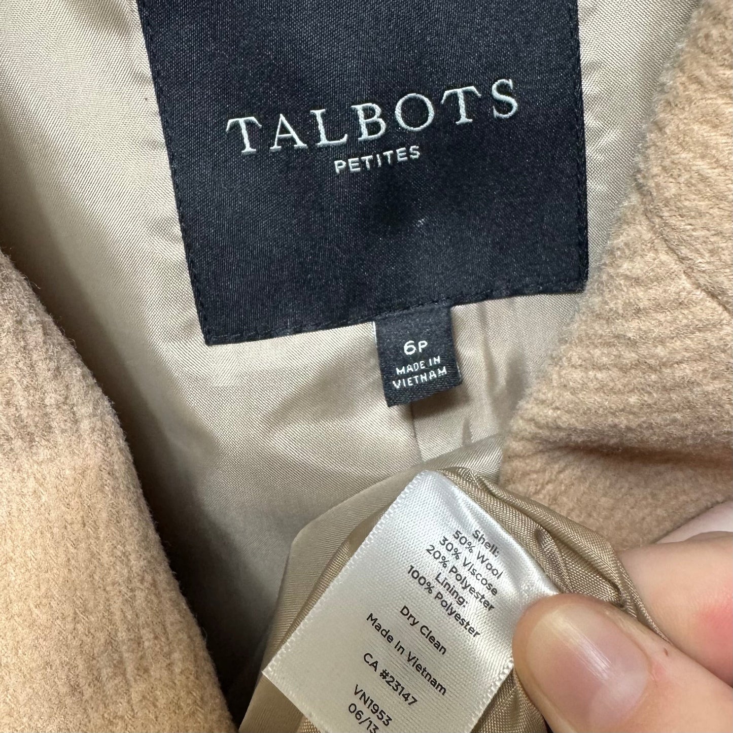 Wool Blend Coat By Talbots In Black & Tan, Size: 6 petite