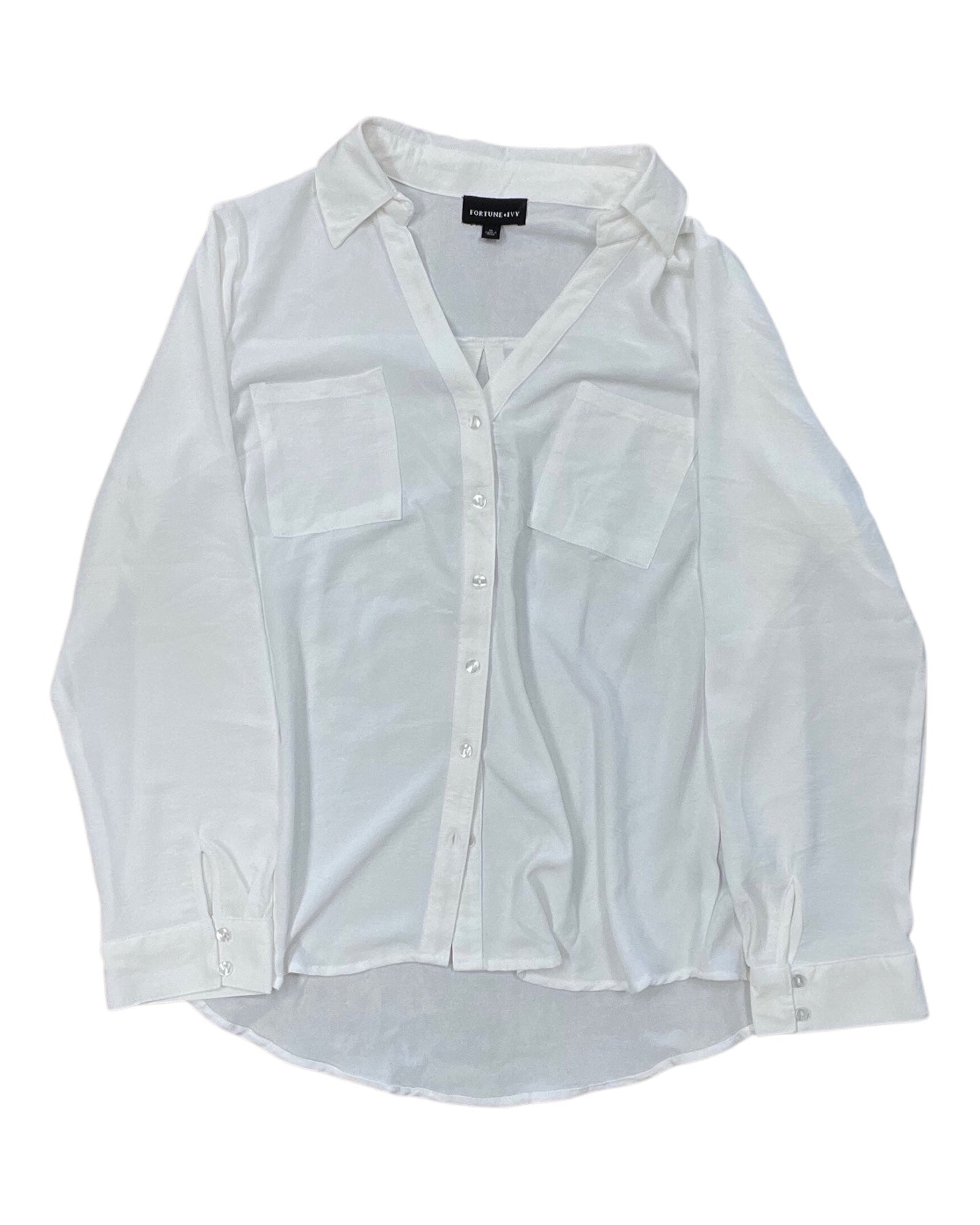 Blouse Ls By Fortune & Ivy In White, Size:Xl
