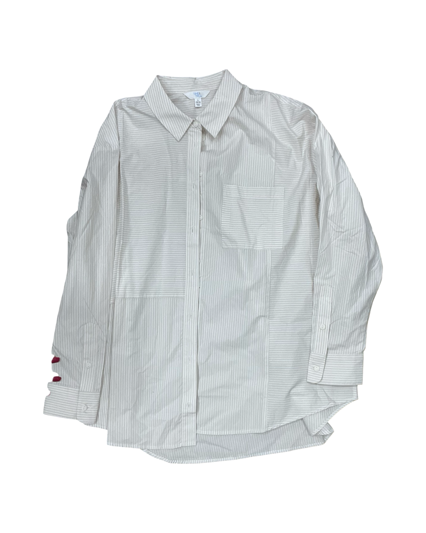 Blouse Ls By Time And Tru In Tan & White, Size:L