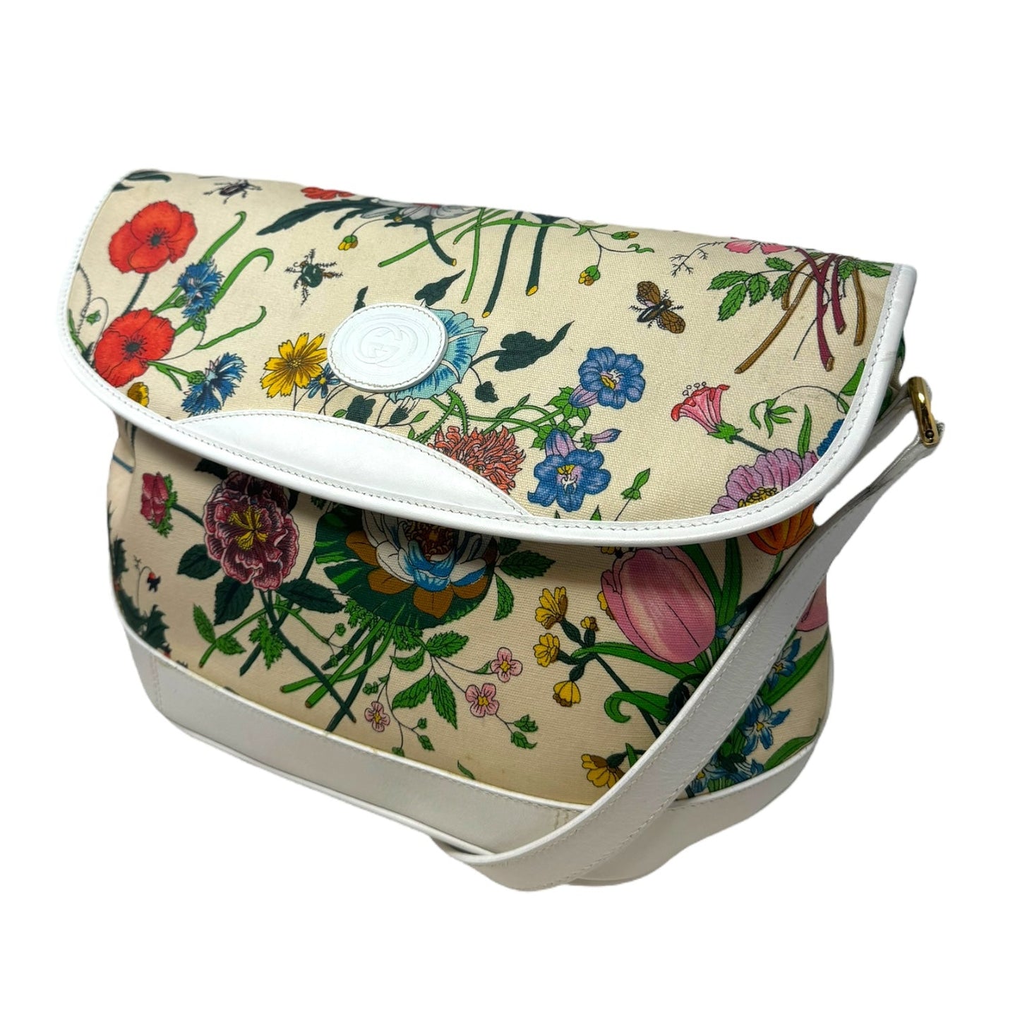 Vintage Joliecoeur Floral Canvas Crossbody Handbag Luxury Designer By Gucci, Size: Medium