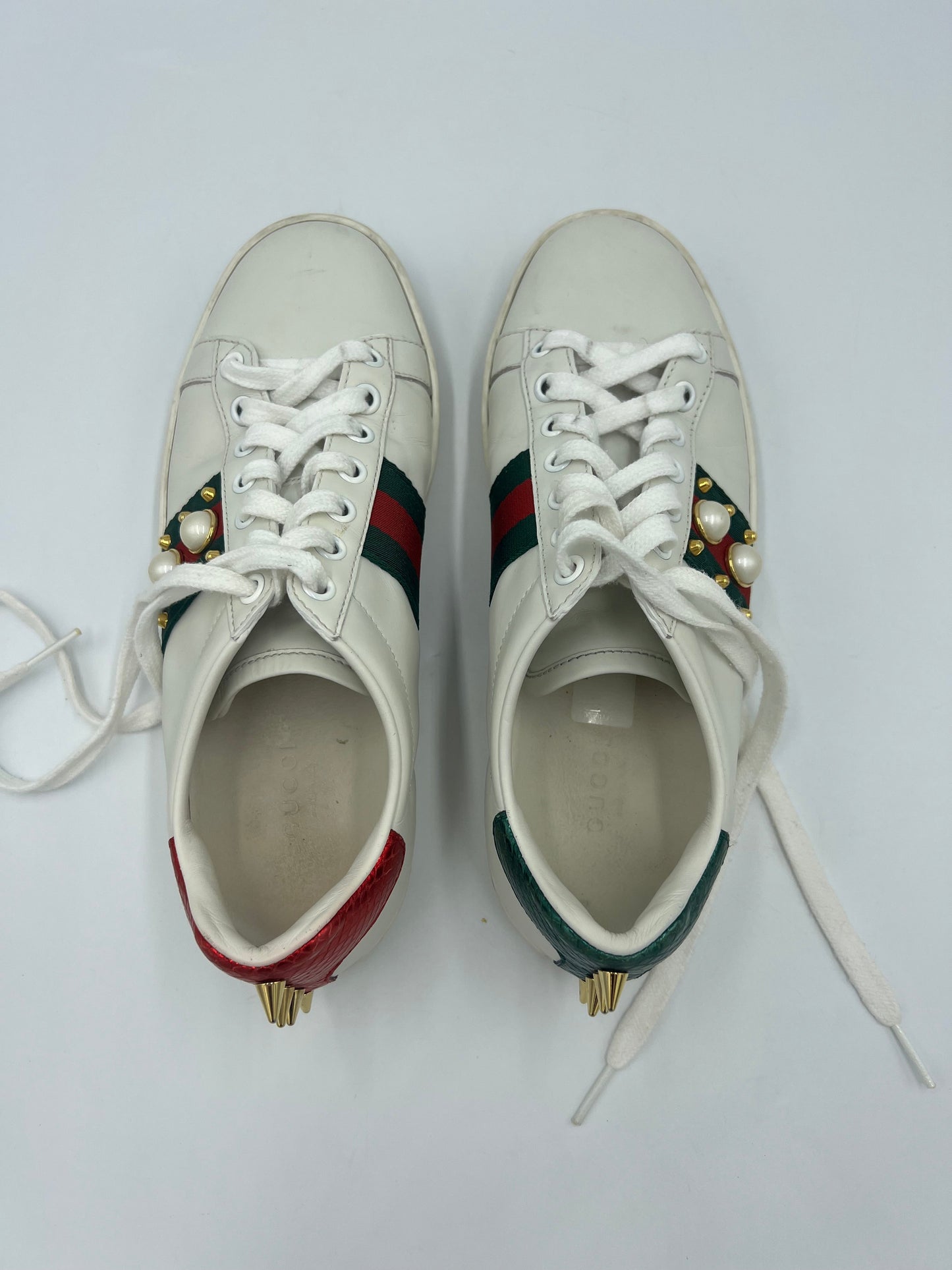 Gucci Ace White Leather & Studded Sneakers   Size: 6