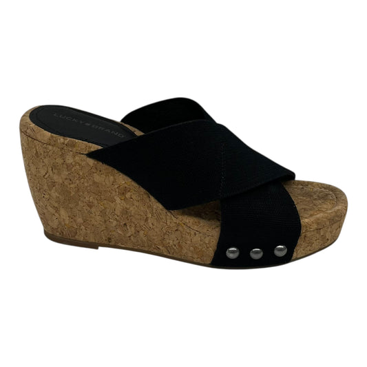 Sandals Heels Wedge By Lucky Brand In Black & Brown, Size:9
