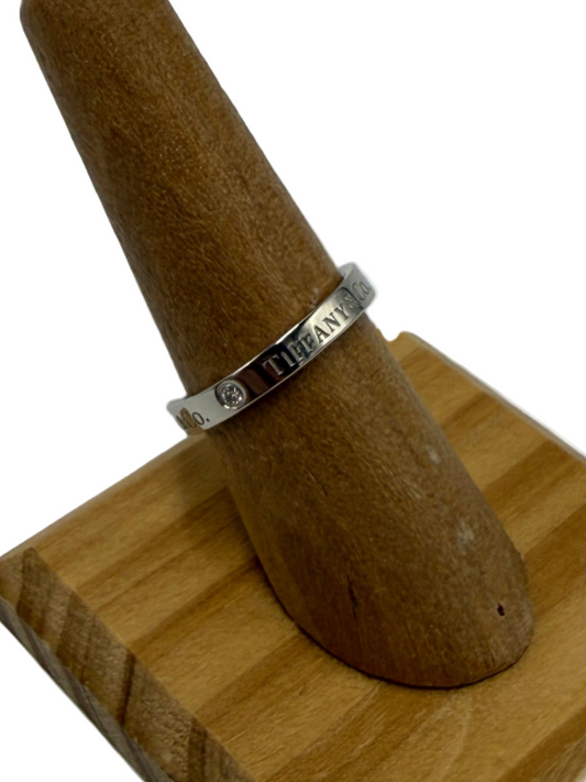 Tiffany & Company Platinum 3mm Band w/ Diamonds Luxury Designer Ring, Size 7