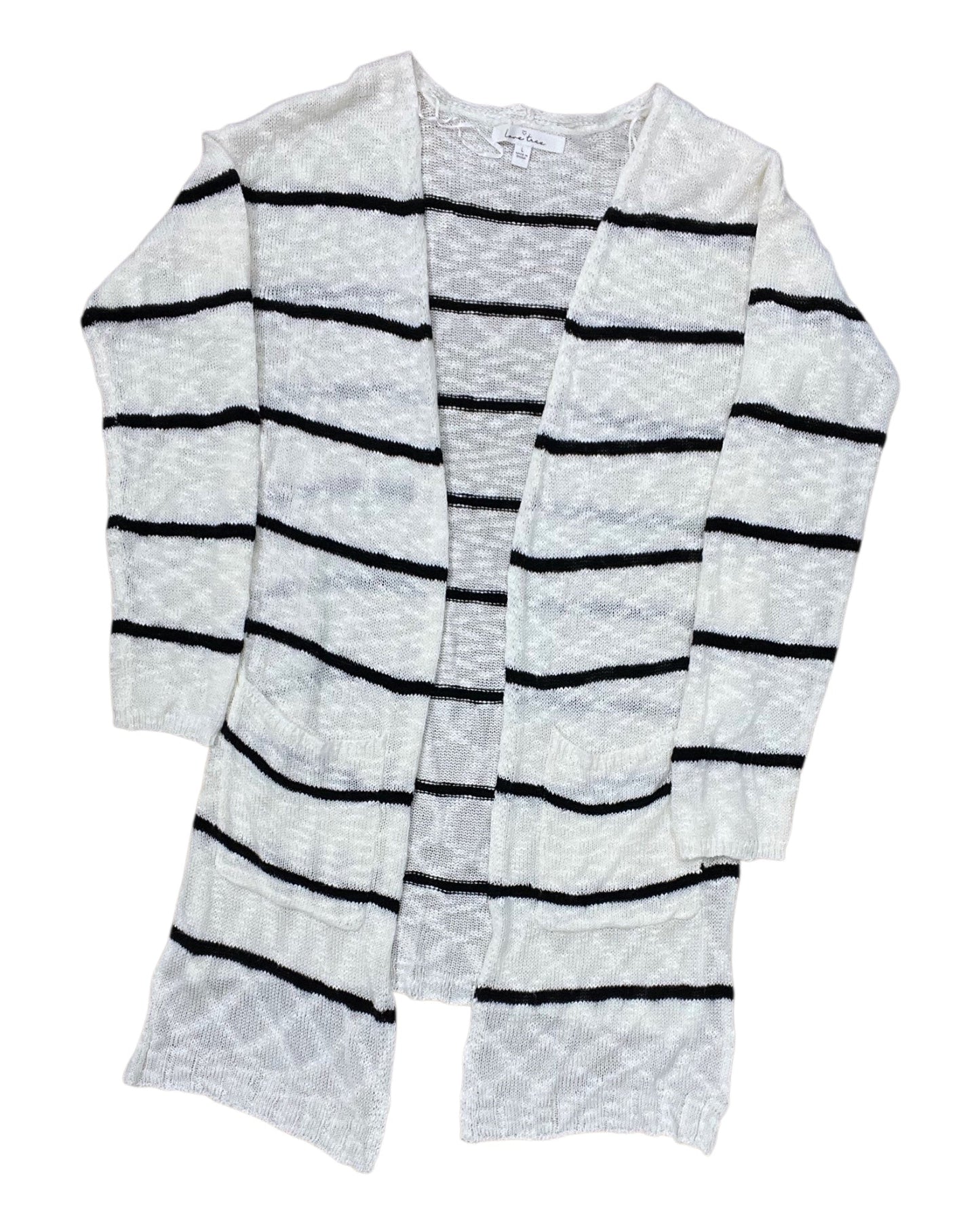 Sweater Cardigan By Love Tree In Black & Cream, Size:L