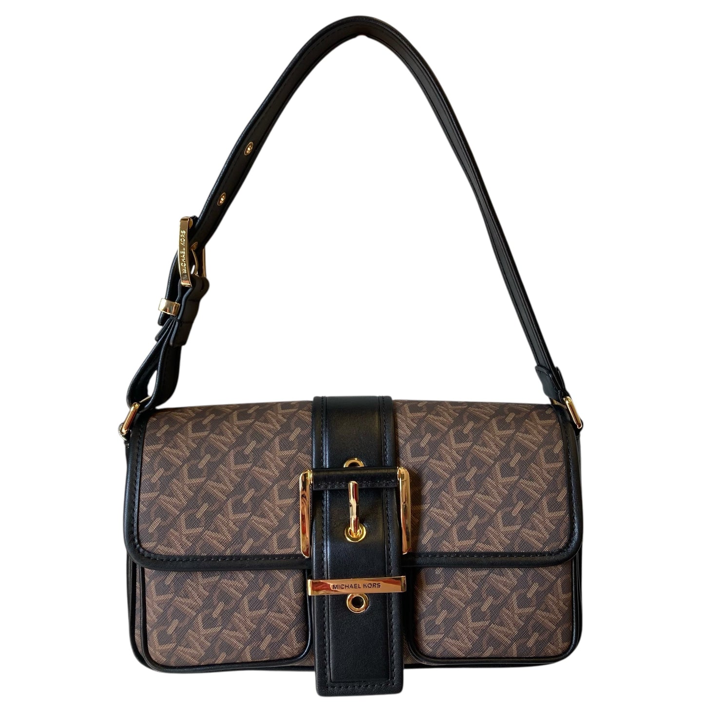 Handbag Designer By Michael Kors In Black & Brown, Size:Medium