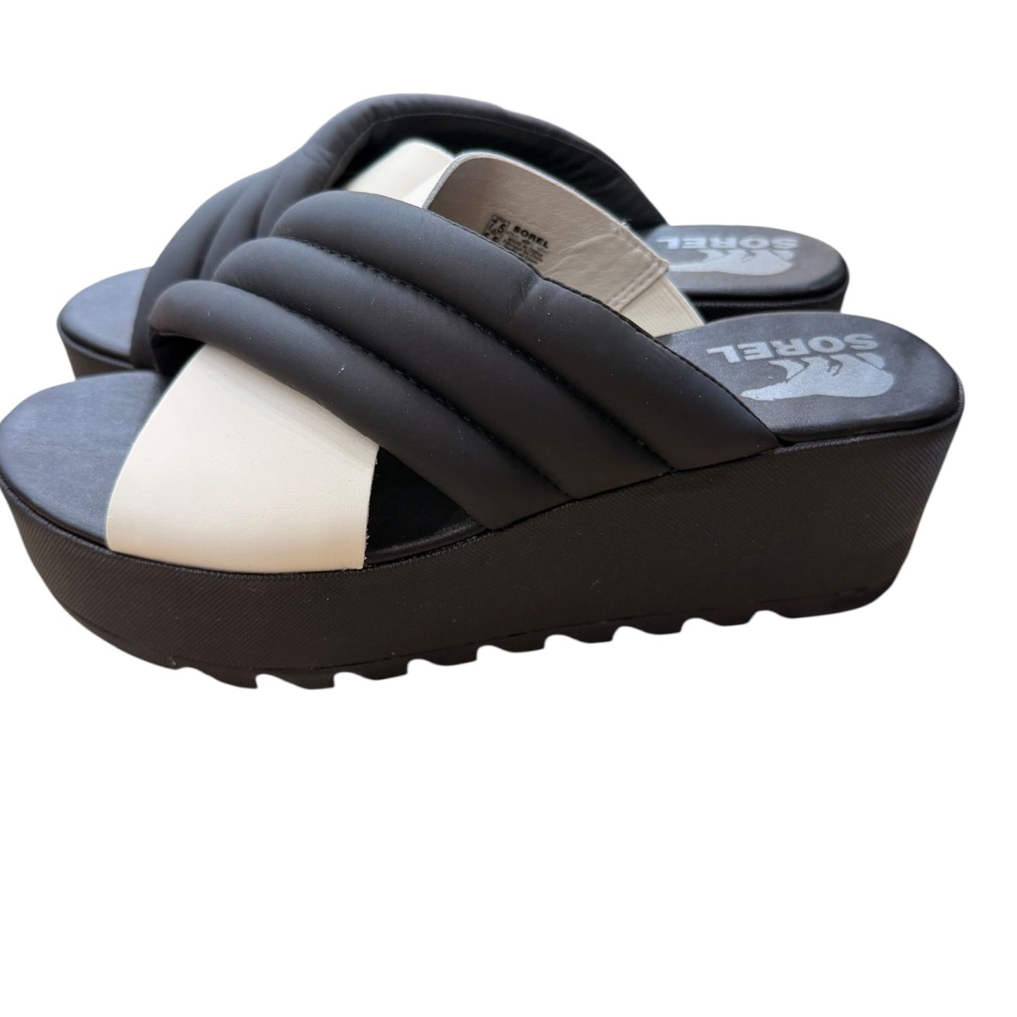 Sandals Heels Platform By Sorel In Black & Cream, Size:7.5