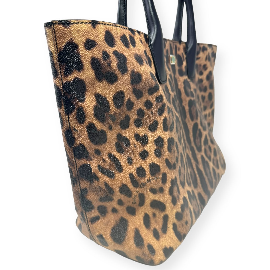 Miss Escape Open Tote Leopard Printed Coated Canvas Luxury Designer By Dolce And Gabbana  Size: Large