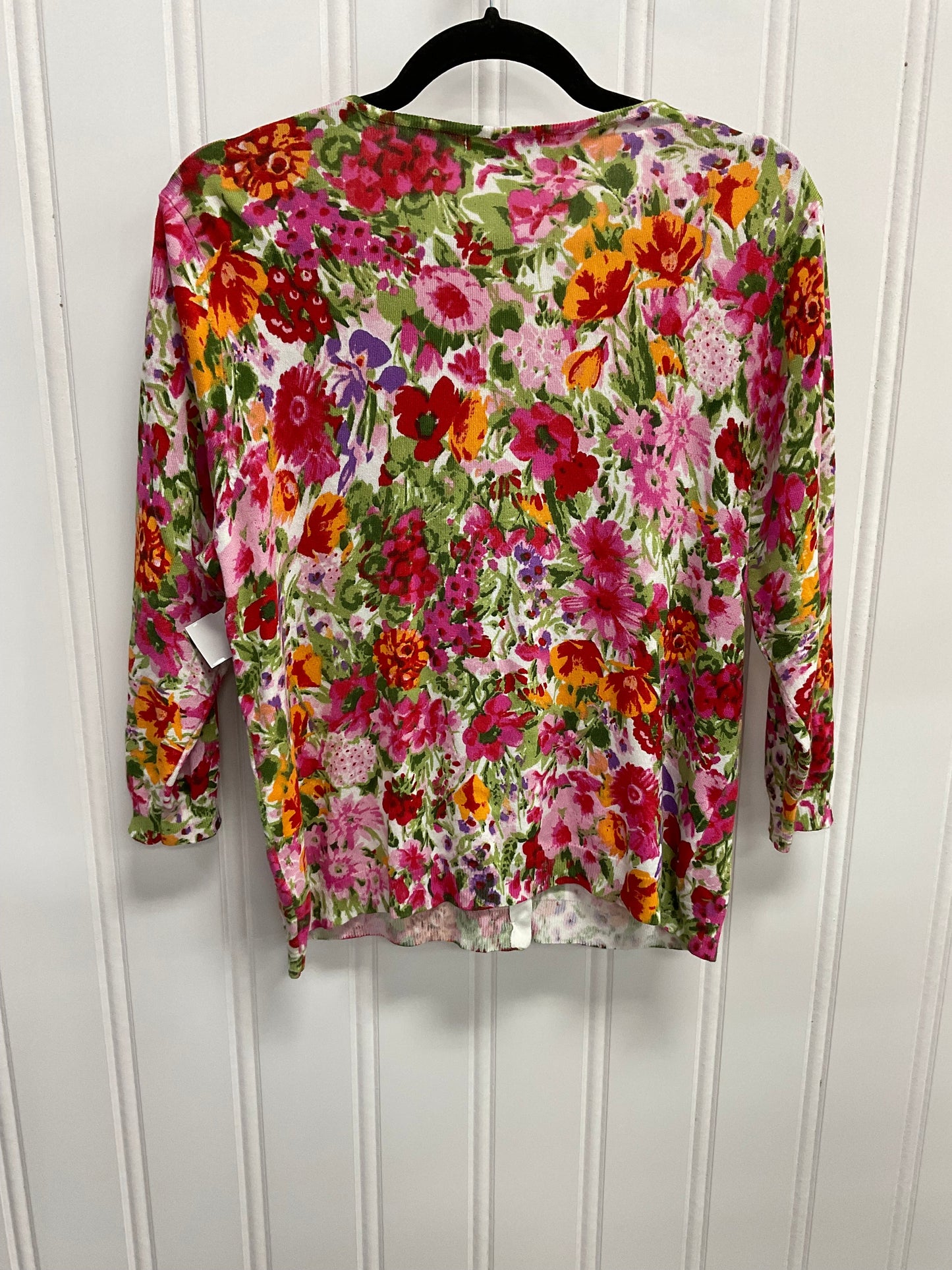 Cardigan By Roz And Ali In Floral Print, Size:1X