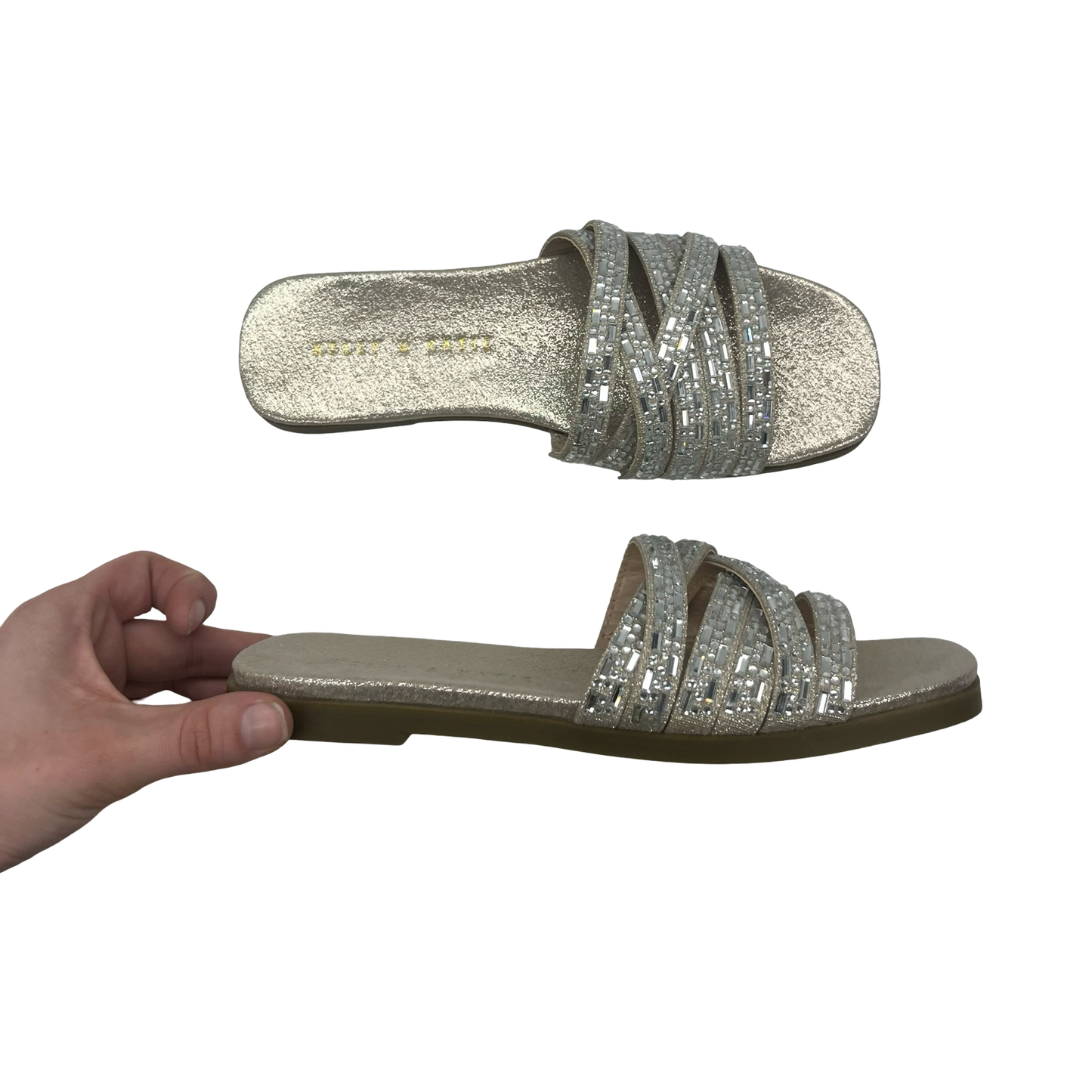 Sandals Flats By Kelly And Katie In Silver, Size:6