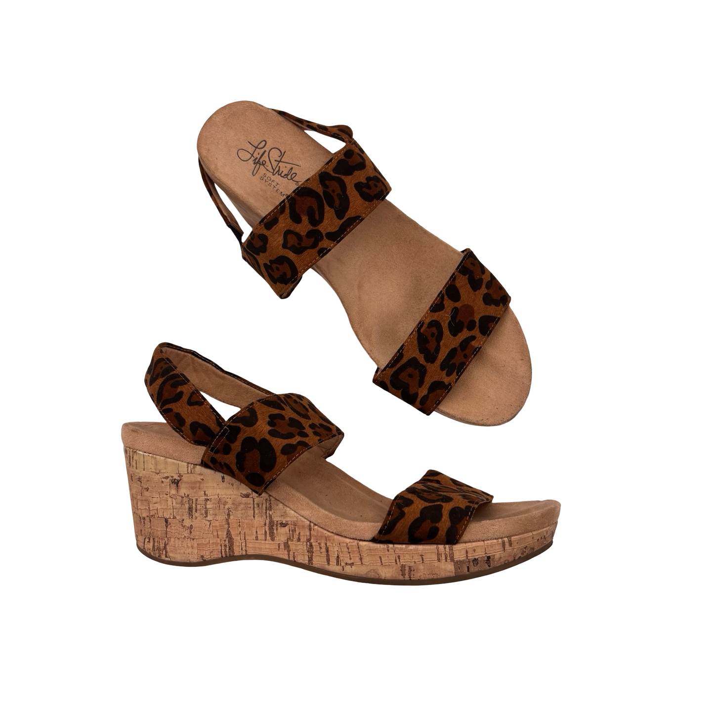 Sandals Heels Wedge By Life Stride In Leopard Print, Size:9.5