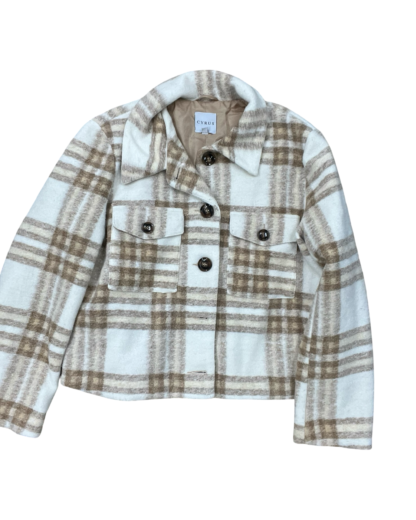 Jacket Shirt By Cyrus In Tan & White, Size:L