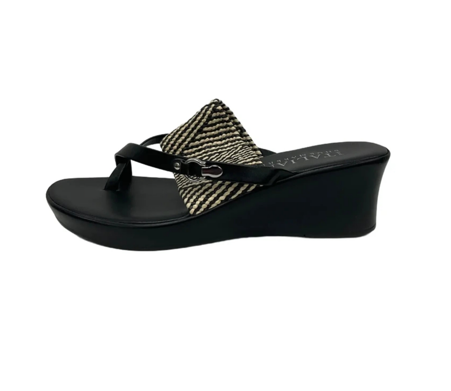 Sandals Heels Wedge By Italian Shoemakers In Black & Tan, Size: 8.5