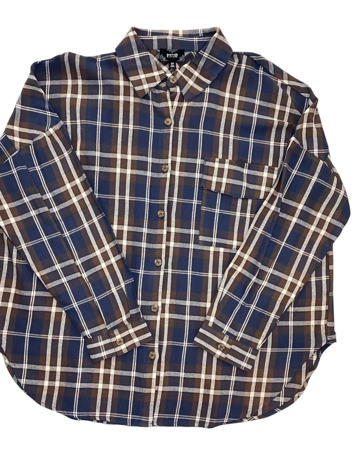 Top Ls By Cmc In Blue & Brown, Size:2X