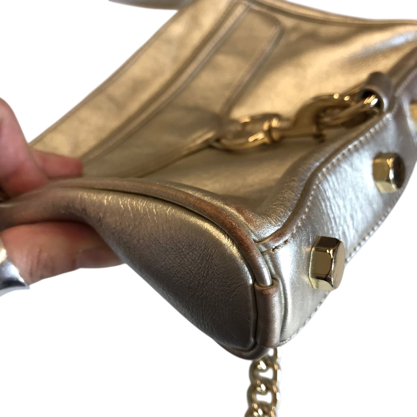 Crossbody Designer By Rebecca Minkoff In Gold, Size:Small