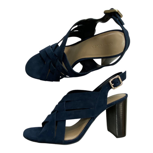 Sandals Heels Block By Ann Taylor In Navy, Size:8