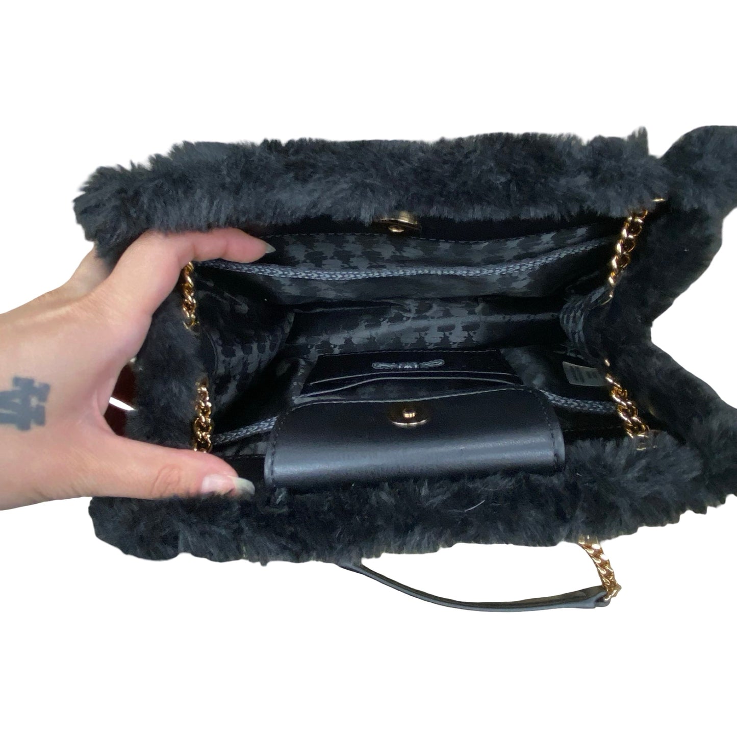 Handbag Designer By Karl Lagerfeld In Black & Gold, Size:Small