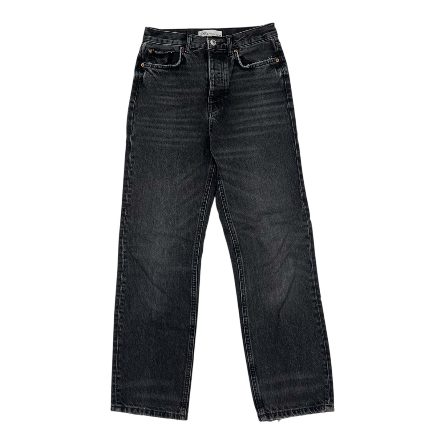 Jeans Straight By Zara In Black Denim, Size:2