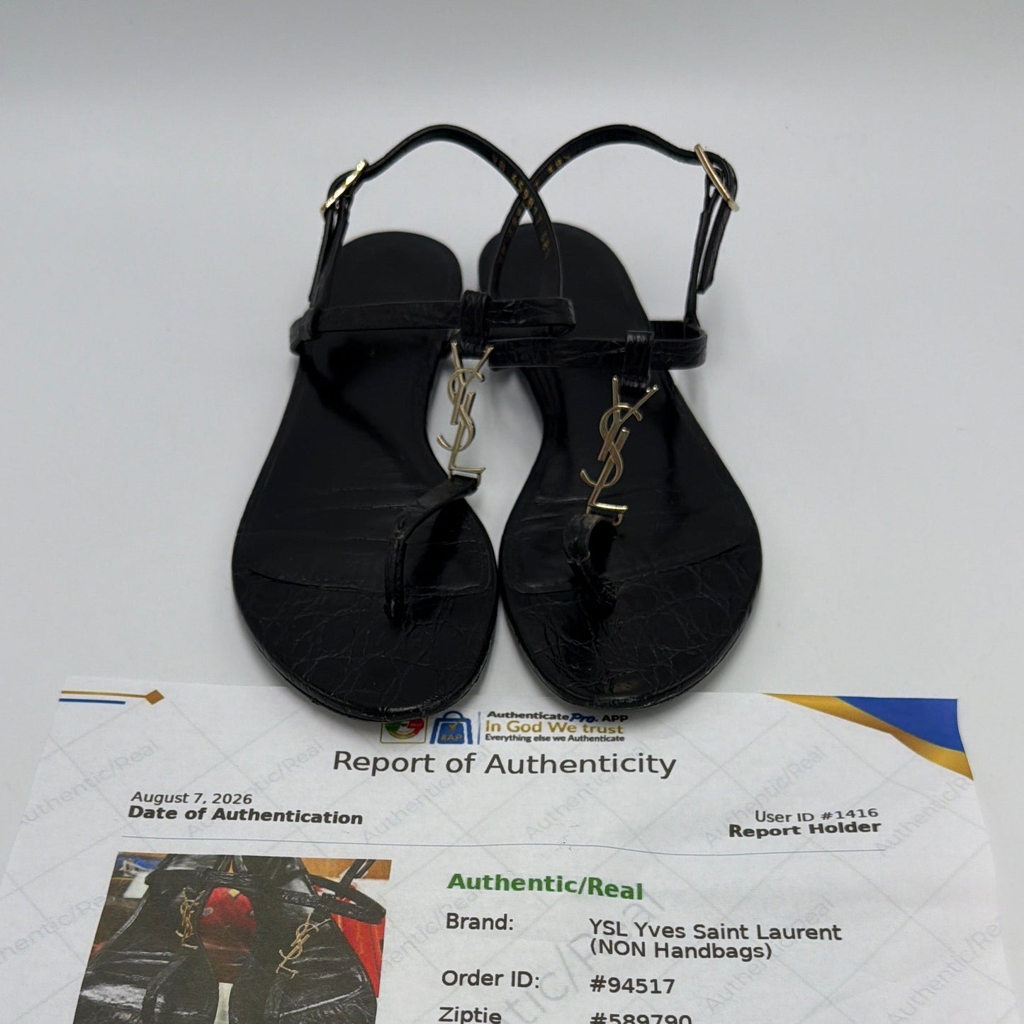 Yves Saint Laurent Cassandra Embossed Luxury Sandals, Size: 8 (38.5)