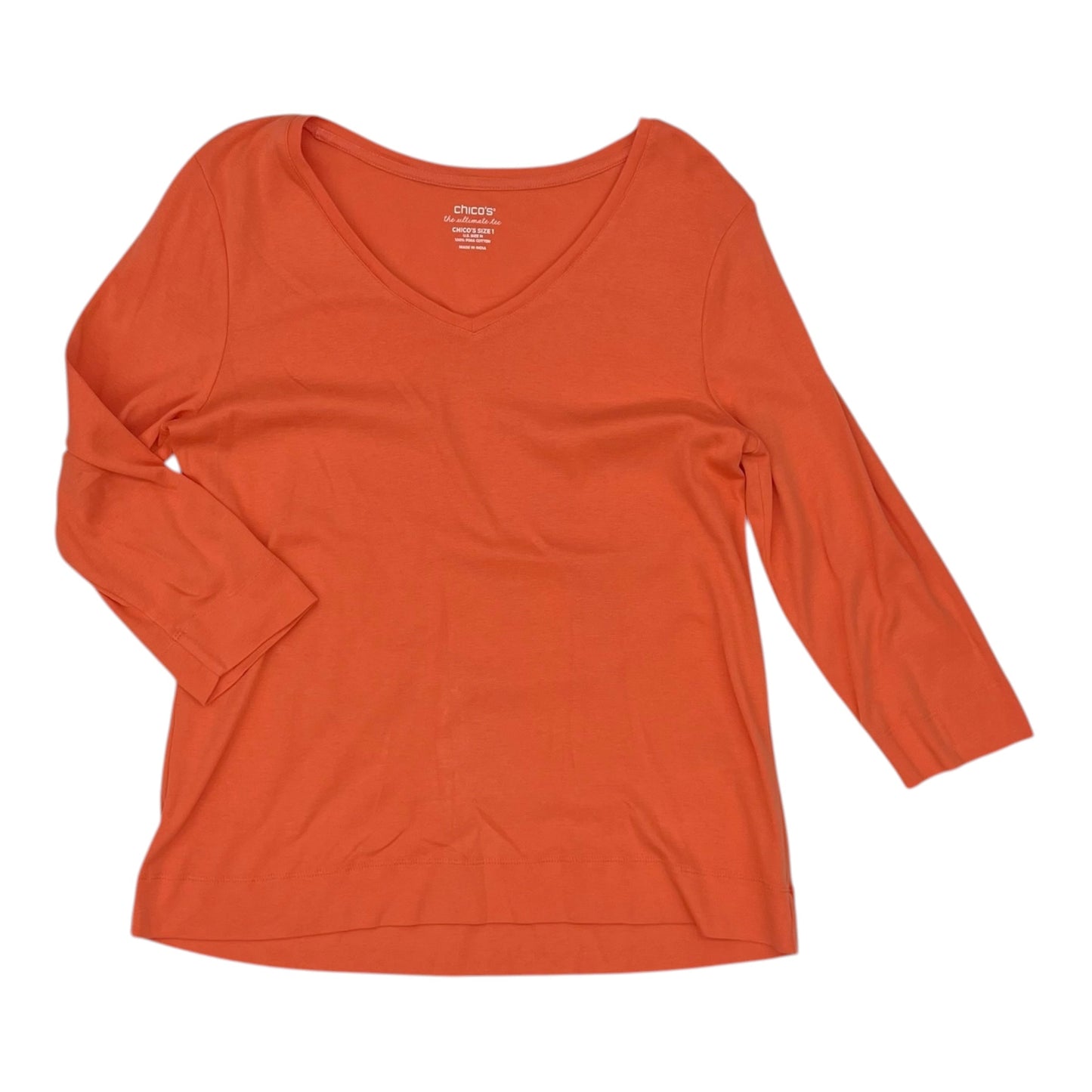 Top 3/4 Sleeve Basic By Chicos In Orange, Size:M