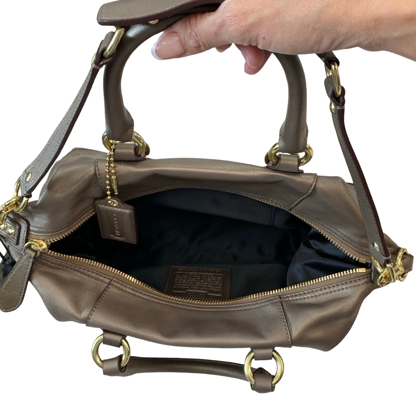 Handbag Designer By Coach In Bronze, Size:Medium