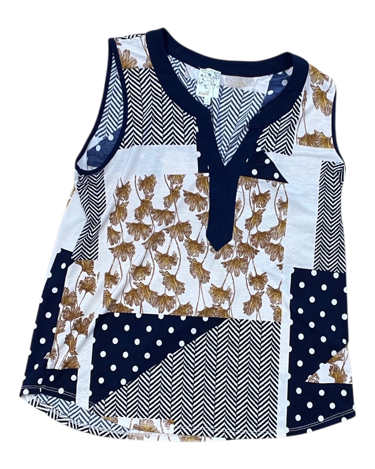 Top Sleeveless By Naif In Blue & Tan, Size:M