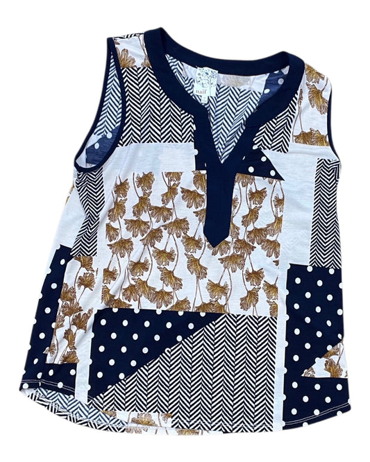 Top Sleeveless By Naif In Blue & Tan, Size:M